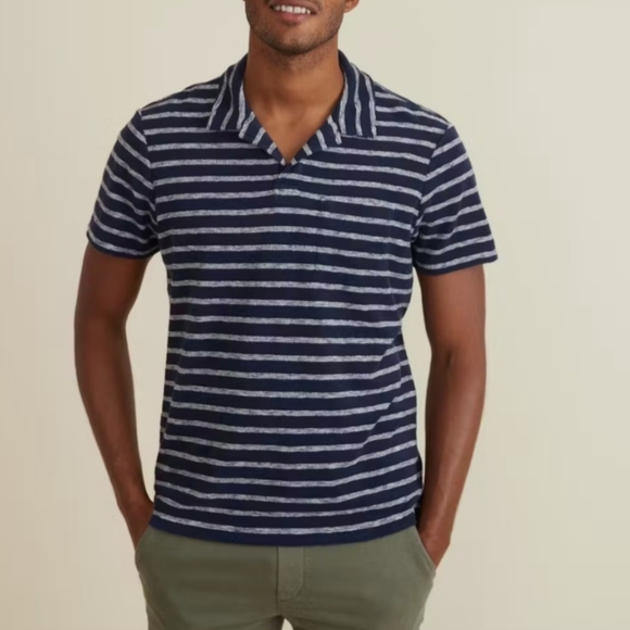 Marine Layer‎ Mens Large Blue Polo Striped Terry Cloth Beach Resort Casual - Picture 4 of 12